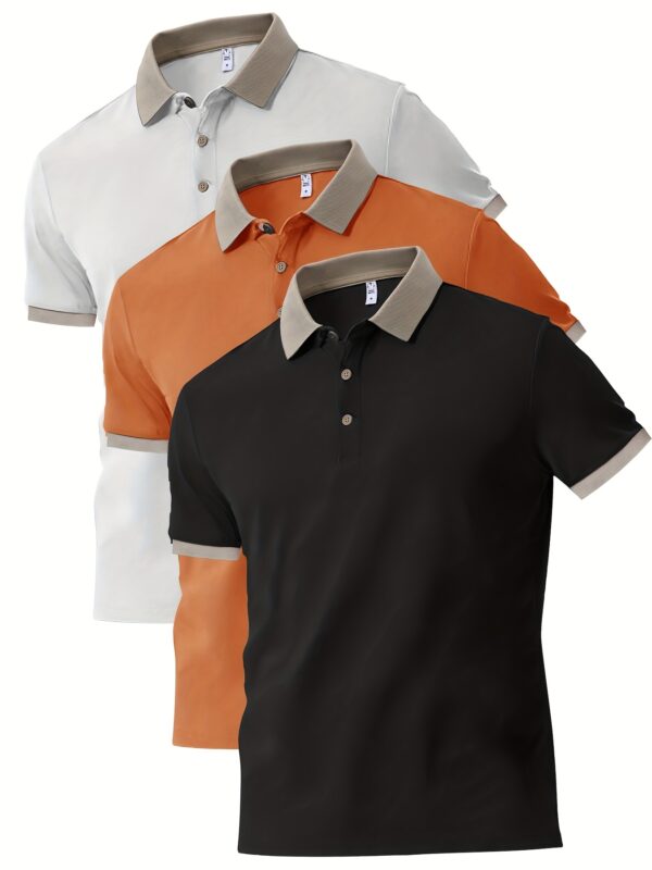 3pcs set of stylish Men's short-sleeved shirts, can be matched with various styles of clothing, button- collar shirt - comfortable and breathable fabric - for golf sports and casual wear - perfect gift for men