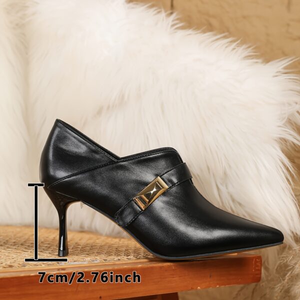 1 Pair Elegant Solid Color Ankle Boot Dress Shoes for Women - Spring 2024 Collection, Pointed Toe Slip-On High Heel Stiletto Pumps with Metal Accent, All-Season Dress Footwear - Image 10