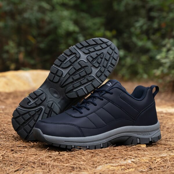 Men's Low-Top All-Season Hiking Sneakers, Black with Gray Accents, Non-Slip Durable Outdoor Sneakers for Men, Lightweight & Breathable for Hiking, Camping, and Casual Wear - Image 7