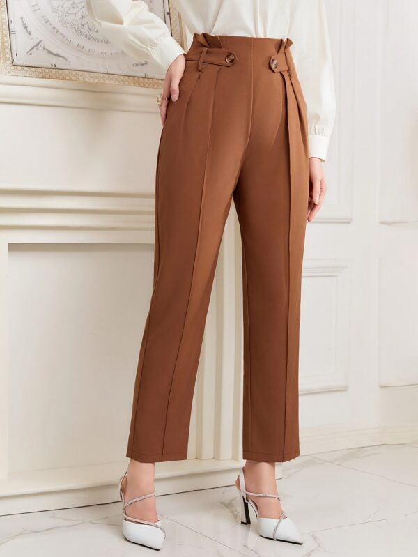 Women's Elegant Solid Color Straight-Leg Pants - Navy Blue Non-Stretch Trousers with Decorative Button Accents, All-Season Versatile Office & Casual Wear, Hand Wash/Dry Clean, Seasonal Versatility, Highwaisted Design, Smooth Fabric Finish, Workwear Essentials, Classic Style, Tailored Fit, Formal Bottoms, Adult Women