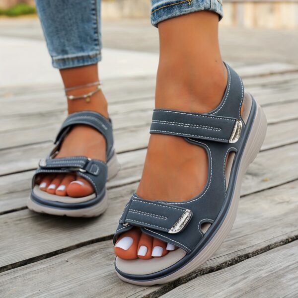 Women's Elegant Mary Jane Sandals - Adjustable Hook-and-Loop Ankle Strap, Breathable PU Cover Upper & Cushioned Insole, Comfortable Wedge Heel for Summer Beach, Casual & Outdoor Wear - Solid Color Design, Summer Beach Footwear | Open Toe Sandals | Adjustable Strap Sandals - Image 17