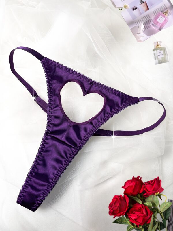 Solid Color Hollow Heart Romantic Adjustable Triangle Panties, Sexy Thong