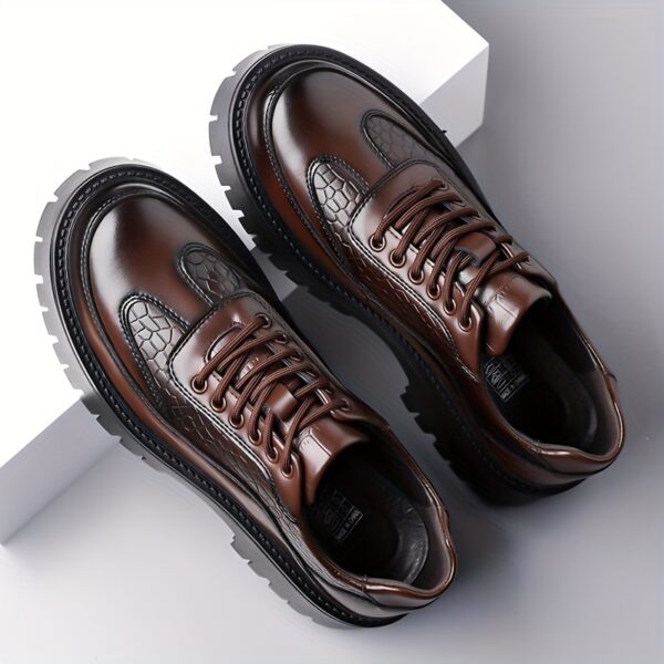 2025 Trendy Men'S Lace-Up Business Casual Shoes, Textured Embossed Derby Style with Premium Material + Non-Slip Durable Rubber Sole, Available in 2 Colors, Comfortable Thick-Soled Dress Shoes Suitable for Daily Wear, Business Gatherings, and Multiple Scenarios, 11 Sizes to Choose From - Image 3
