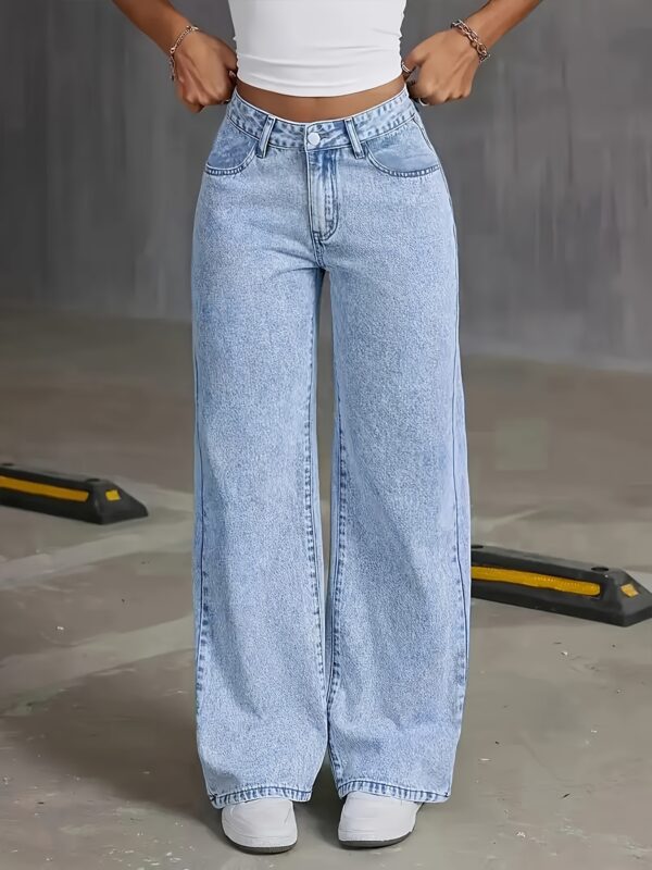 Women's Fashionable Stretch Straight-Leg Jeans, Loose and Comfortable Fit, Classic Snowflake Wash Blue Jeans, Suitable for All - Image 3