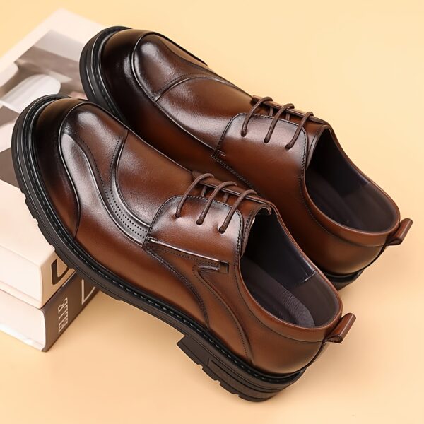 Men's Genuine Leather Dress Shoes - Formal & Casual Lace-Up Shoes, Brown, Cushioned Insole & Non-Slip Sole for Wedding, Office, Everyday - All-Season Formal & Everyday Footwear, Office Ready Shoes, Sophisticated Shoe Design, Durable Pu Sole