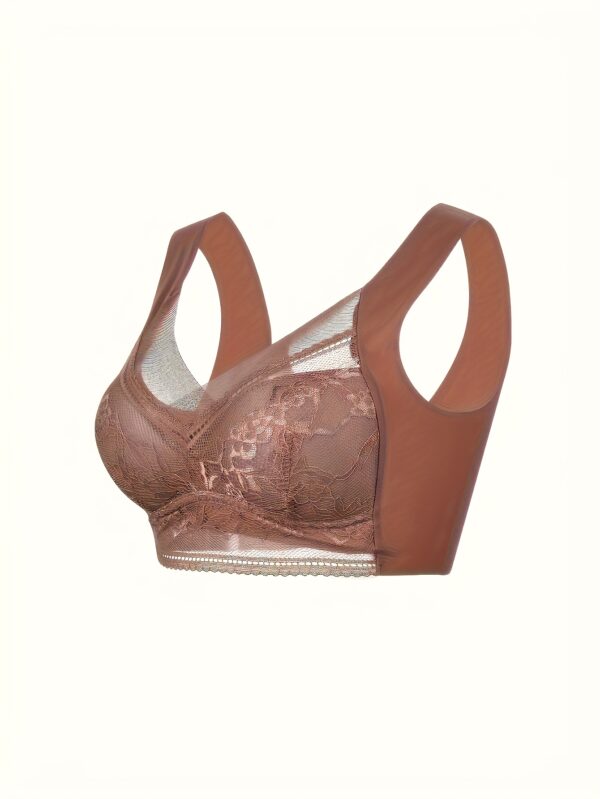 3pcs Women'S V-Neck Lace Bras - Solid Color, Breathable Mesh, Full Coverage, Elegant High Elasticity, Wireless with Floral Lace Detail, Perfect for Yoga & Sports - Image 10