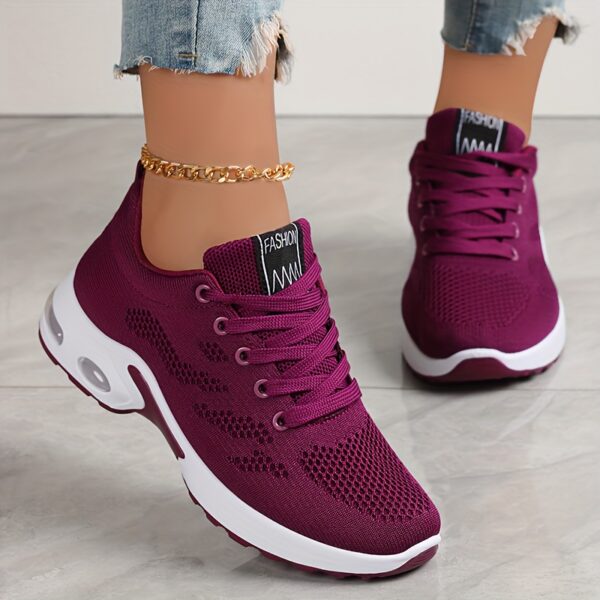 Women's Low-Top Air Cushion Sneakers - Shock-Absorbing, Breathable Fabric in Black, Burgundy, & Pink - Lightweight for Outdoor Sports & Daily Wear, All-Season, Lace-Up, Solid Color, MD Sole - Image 6