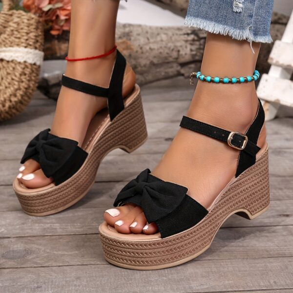 Women'S Summer Platform Sandals, Thick Heel, Fish Mouth, Butterfly Buckle, Open Toe, Fabric Upper, Synthetic Inner, Faux Sole, Synthetic Insole, Hand Wash or Professional Dry Clean, Solid Color, for Women
