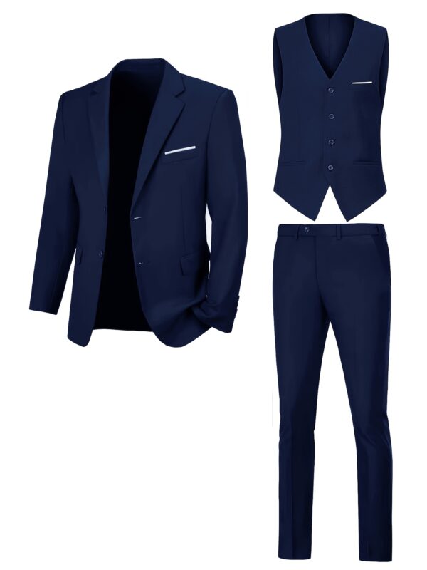 Spring/Summer Slim Fit Men's Flat Lapel Suit 3pcs Set, Suitable for Wedding Formal Meetings Work Casual Vacation Gift - Image 5