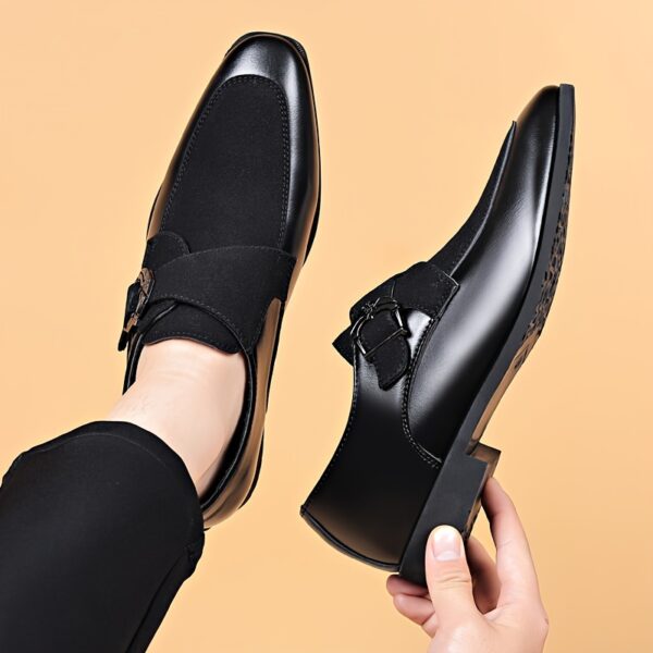 Men's Classic Black Dress Shoes - British Style Pointed Toe, Faux with Rubber Sole, Versatile for Business or Casual Wear - Image 5