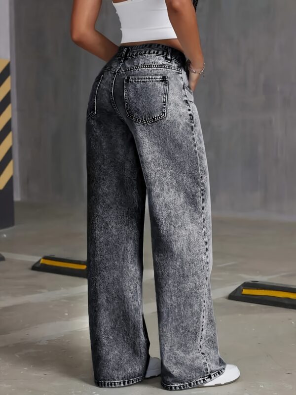 Women'S Fashion High-Waist Straight Leg Jeans, Casual Denim Cotton Blend, Medium Stretch, Solid Color, with Snowflake Wash, for All-Season Woven Pants - Image 5