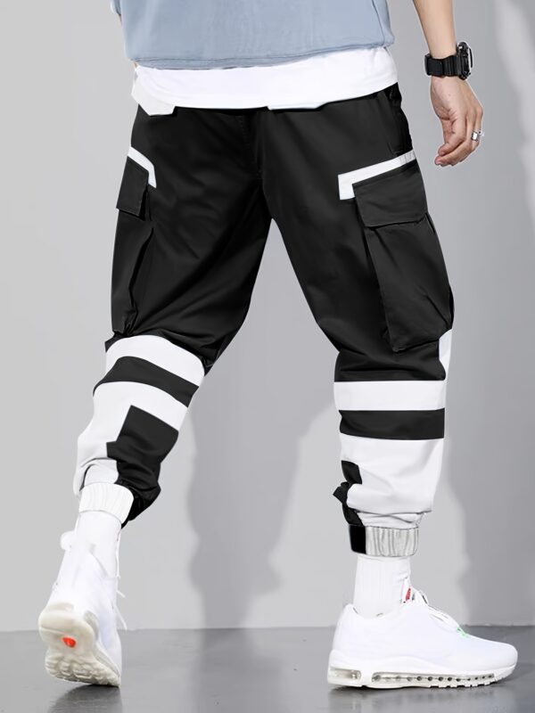 Men's Color Blocking Cargo Pants with Multi Pockets, Casual Drawstring Trousers for Outdoor Activities - Image 6