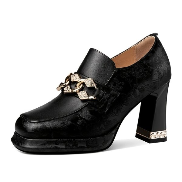 Women'S Square Toe Chunky Heel Pumps - Synthetic Cover, Comfortable Rubber Sole, All-Season Versatile Dress Shoes for Weddings & Formal Events, Wedding Guest Shoes | Vintage Style Shoes | Durable Rubber Sole, High Heel Shoes - Image 5