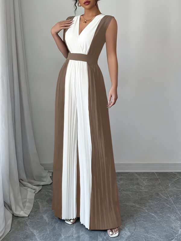 Women'S V-Neck Belted Wide-Leg Pleated Jumpsuit, Perfect for Casual Elegance in Commuting And Vacation Outfits. - Image 10