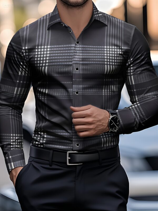 Men's Plaid Print Long Sleeve Shirt, Detailed Floral Design, Versatile Business Casual Outing Streetwear Shirt, Perfect Gift for Husband