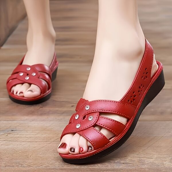 Women's Chic Summer Wedge Sandals Comfortable Breathable Solid Color Minimalist Hollow Out Soft Sole Fashion Casual Mom Slippers, Black 2025 Travel Portable - Image 17