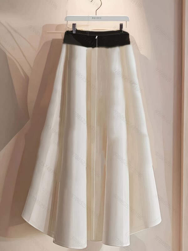 Women's Elegant French Chic Skirt - Black & Contrast, flared hem for Formal Events, Parties, Everyday Outfits - Machine Washable Half-Circle silhouette, Cute Skirts, Party Attire, Contrast Color Design, Smooth Texture Fabric - Image 2