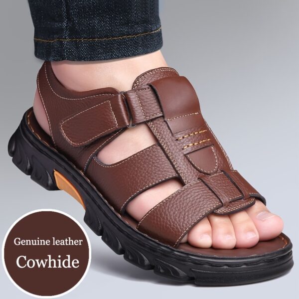 New Men'S Classic Casual Sandals for Summer 2025, Made of Top Layer Cowhide for Comfort And Durability, Versatile Beach Vacation Shoes for Middle-Aged And Elderly, Featuring Non-Slip, Wear-Resistant Soft Soles And Breathable Design, Available in Larger Sizes.