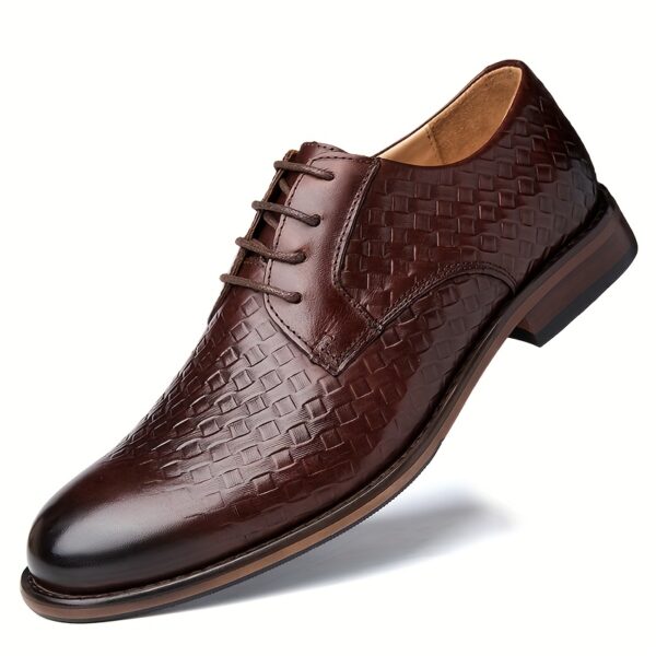 LUOQIRUI Men'S Genuine Leather Derby Shoes - Hand-Carved Wingtip Design, Black Lace-Up Dress Shoes for Business & Casual Wear, All-Season Comfort with Rubber Sole - Image 2