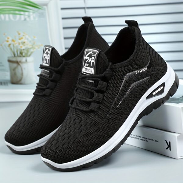 Women's casual sneakers, breathable knit upper, solid color design, versatile and simple style, suitable for running, fitness, hiking, all-season wear - Image 4