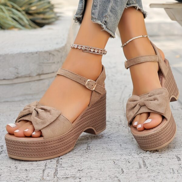 Women'S Summer Platform Sandals, Thick Heel, Fish Mouth, Butterfly Buckle, Open Toe, Fabric Upper, Synthetic Inner, Faux Sole, Synthetic Insole, Hand Wash or Professional Dry Clean, Solid Color, for Women - Image 6