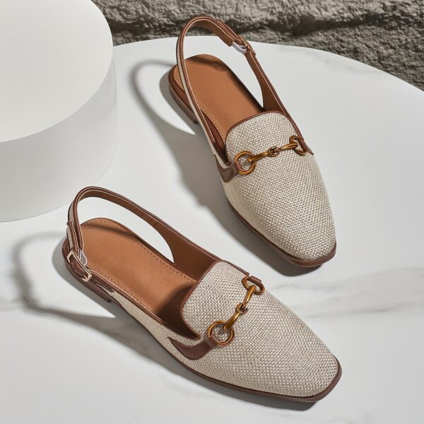 Women's Metallic Buckle Decor Flat Sandals, Elegant Square Toe Buckle Strap Shoes, Lightweight & Comfortable Shoes - Image 7