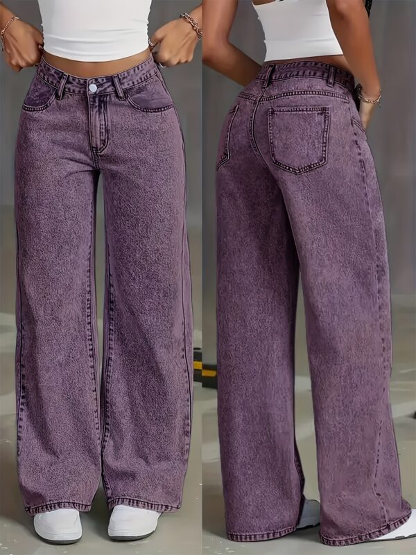 Women'S Stretchy Purple Denim Jeans - Elegant Straight-Leg Casual Pants with Pockets, Comfortable All-Season Wear for Work, Dates, Shopping, Camping & Casual Attire, Versatile Fashion, Medium Elasticity - Image 12