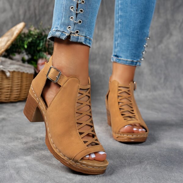 Summer Cross Roman Gladiator Elegant Thick Heel Wedge Sandals - Image 25