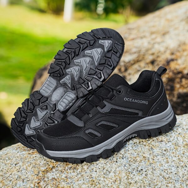 Men's All-Season Breathable Non-Slip Hiking Shoes, Comfortable Low-Top Lace-Up Sneakers with Rugged Tread for Outdoor & Casual Wear, Black, Sizes 7-14