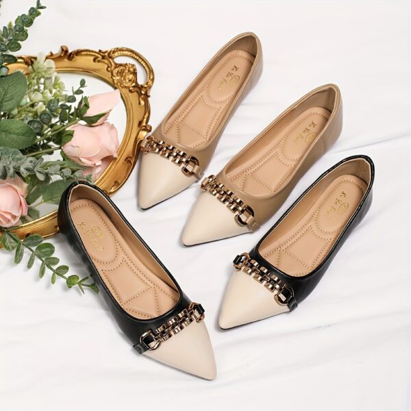Women's Buckle Decor Flat Shoes, Two Tone Pointed Toe Slip On Shoes, Fashion All-Match Commuter Flats