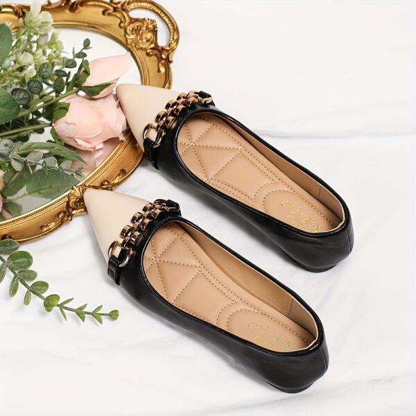 Women's Buckle Decor Flat Shoes, Two Tone Pointed Toe Slip On Shoes, Fashion All-Match Commuter Flats - Image 7