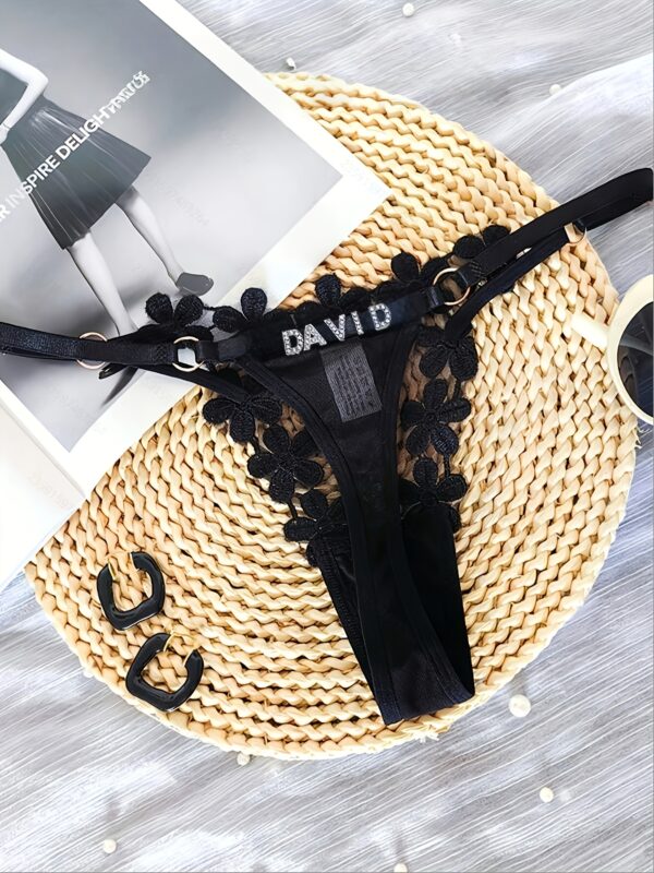 Customized "DAVID" Engraved Red Lace G-String Thong with Floral Embellishments - Personalized Underwear for Women, Unique Gift Idea for Friends & Family, Ideal for Spring & Summer, Festive Gift|Personalized Underwear|Lace Trim, Lace Trim Underwear - Image 8