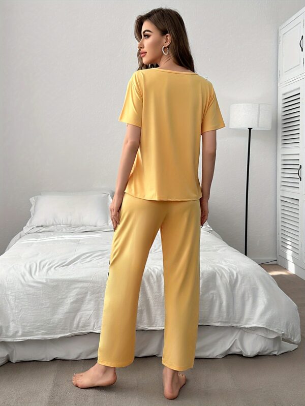 Women'S Casual Yellow joyful Face Pajama Set - Short Sleeve, Long Pants, Crew Neck, All-Season Sleepwear, Comfortable Loungewear, Casual Loungewear|Playful Design|Soft Texture - Image 16