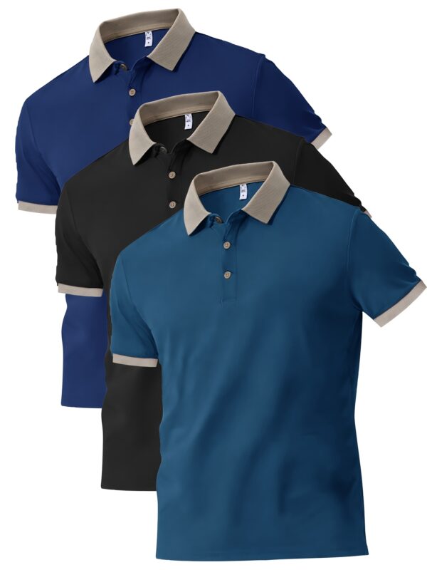 3pcs set of stylish Men's short-sleeved shirts, can be matched with various styles of clothing, button- collar shirt - comfortable and breathable fabric - for golf sports and casual wear - perfect gift for men - Image 5