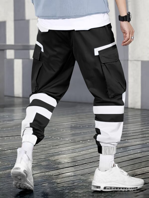 Men's Color Blocking Cargo Pants with Multi Pockets, Casual Drawstring Trousers for Outdoor Activities - Image 5