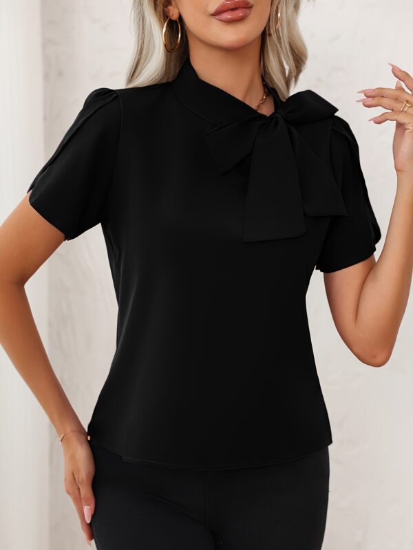 Elegant Women'S Bow Tie Bell Sleeve Blouse - Solid Color Tie-Front Shirt with Flared Cuffs, Versatile Casual to Dressy Top for Spring Summer Fall, Seasonal Fashion, Quality Fabric Shirt - Image 20