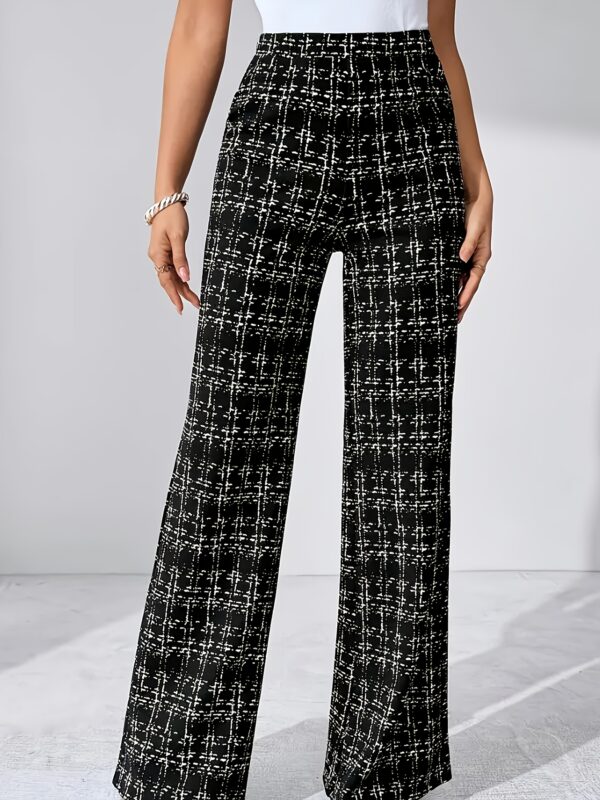 Women'S Black and White Tweed Straight Leg Pants - High-Waisted, Casual Style, Perfect for Spring/Summer/Fall, Versatile for Work & Leisure, Versatile Clothing | Casual Chic | Tight Fitting Pants - Image 13