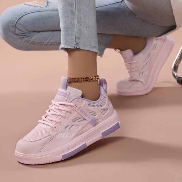Women's Fashion Sneakers | Lightweight, Breathable Mesh & | All-Season Comfort | Stability Support | Trendy Low-Top Lace-Up Skate Shoes with EVA Sole | Multi-Color Pastel Design, Outdoor Activities Shoes | Laceup Sneakers | Breathable Mesh Sneakers