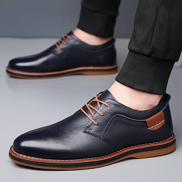 Men'S Genuine Cow Faux Leather Dress Shoes - Sleek Lace-Up Business Casual Footwear with Non-Slip Rubber Sole, Available in Navy Blue, Black, Olive Green, and Brown, All-Season Comfort, Faux Leather Lining, Perfect for Work, Parties, and Casual Attire, Versatile Dress Shoes | Sleek Shoe Design | Shoes - Image 8