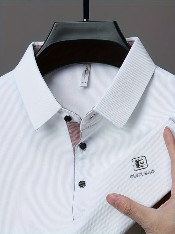 Men'S Casual Summer Short Sleeve Polo Shirt with Alphabet Pattern, Lightweight Polyester, Button-Up Collar, Regular Fit - Ideal for Daily Wea - Image 9
