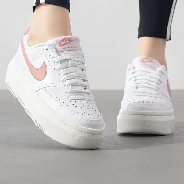 NIKE Women's Court Vision Spring/Summer Casual Sneakers - White with Pink Accents, Synthetic Leather Upper, Breathable Fabric Lining & Rubber Sole, Durable Comfortable Sneakers for Casual Attire, Modern Athletic Footwear, Comfortable Fit, Sporty Design, Lightweight Construction, Sporty Footwear, Sports Lovers - Image 5