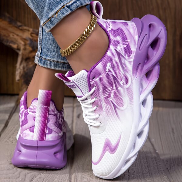 Women's Stylish Gradient Flame Running Shoes - Breathable Knit Upper, Comfortable EVA Sole, Fashionable Purple & White Design, Lace-Up Closure for Casual & Athletic Wear, Allseason Sneakers | Vibrant Gradient Design | Breathable Fabric Upper, Ladies Shoes