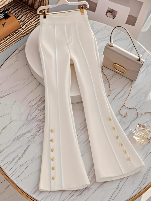 Women'S Casual Pants for Spring And Summer, Stylish And Slim-Fit, Featuring Buttoned Flared Long Trousers in Black. - Image 5