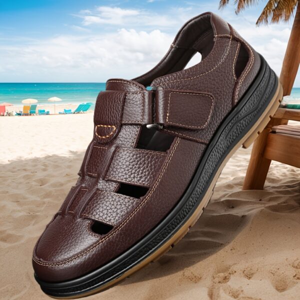 2025 Summer Trendy Men's Breathable Sandals - Genuine Leather Upper with Comfortable and Durable Design, Lightweight Beach Shoes Featuring Quick-Dry Technology, Available in 2 Colors, Perfect for Travel and Outdoor Activities, Ideal Gift for 7 Occasions, Suitable for Business Casual Wear, Full Size Range - Image 2