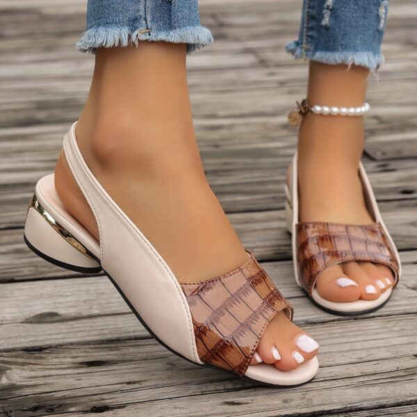 Women's Stylish Open Toe Sandals - Black & Crocodile Pattern Chunky Heel Shoes, Mid-Height Summer Casual Wear with Rubber Sole, Strappy Sandals - Image 7