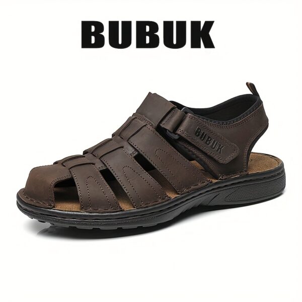 BUBUK Men'S Summer Sandals - Thick Sole Outdoor Beach Shoes, Genuine Faux Leather with Adjustable Strap, Brown, Comfortable & Stylish for Casual Wear, Beach Shoes - Image 6
