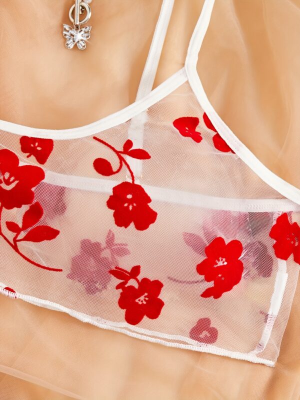Women'S Sexy Lingerie - Sheer Mesh Cami Top & Boyshorts Panty, Light Support, Open Crotch Design, Floral Print, No Padding, Mid Rise Style, Perfect for Adult Entertainmen - Image 4