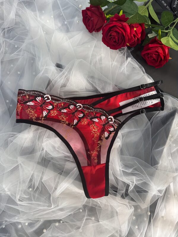 Butterfly Embroidery Lace Asymmetrical Panties for Women, Polyester and Elastane Blend, Sexy Low-Rise Briefs, Light Support Knit Fabric Underwear with Scallop Detail
