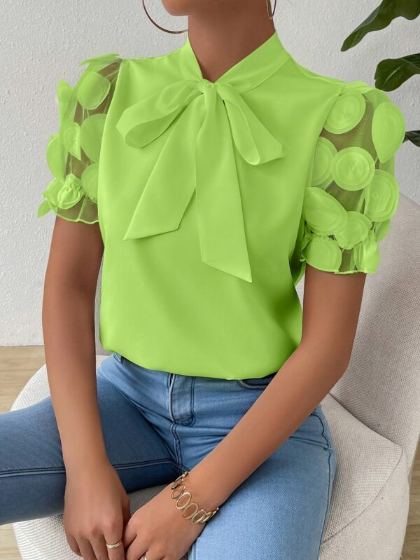Women's Short Sleeve Tie-Neck Casual Summer Shirt