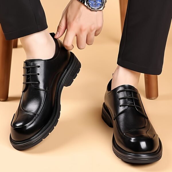 Men's Genuine Leather Dress Shoes - Formal & Casual Lace-Up Shoes, Brown, Cushioned Insole & Non-Slip Sole for Wedding, Office, Everyday - All-Season Formal & Everyday Footwear, Office Ready Shoes, Sophisticated Shoe Design, Durable Pu Sole - Image 3